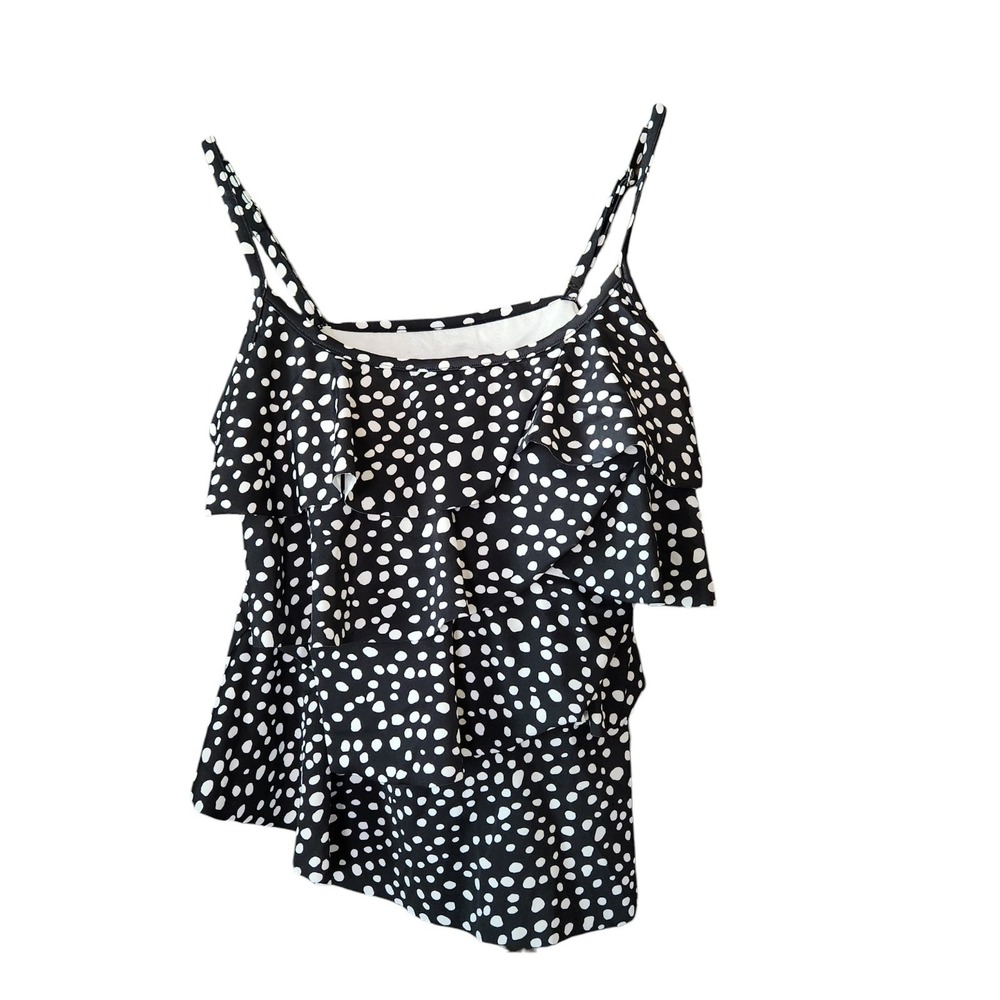 Miraclesuit‎ Tankini Swim Top Beach Vacation Resortwear Sz 12 Black Layer Ruffle